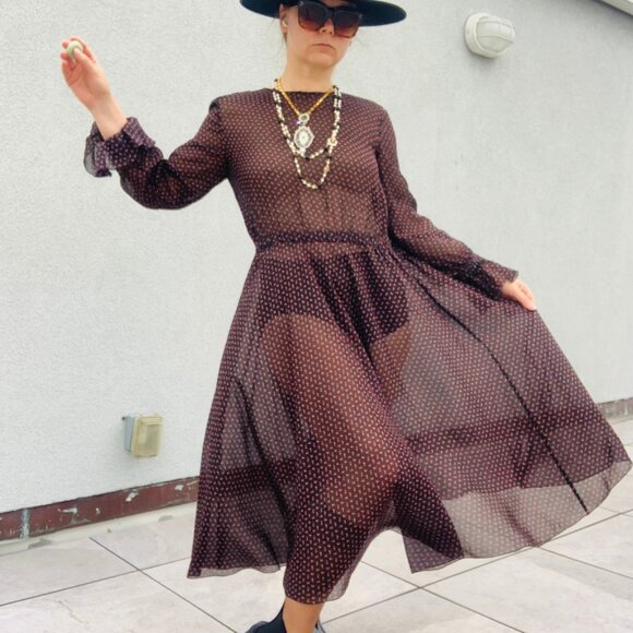 🌸 Philosophy Sheer Midi Dress Micro Floral Print Ditzy Black - Picture 9 of 16